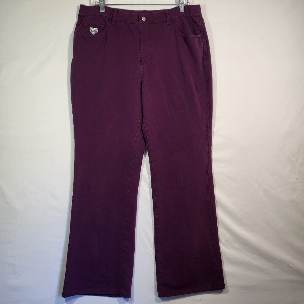 Dream Jeannes by Quacker Factory Woman's Pull On Stretch Jeans Size Large Purple